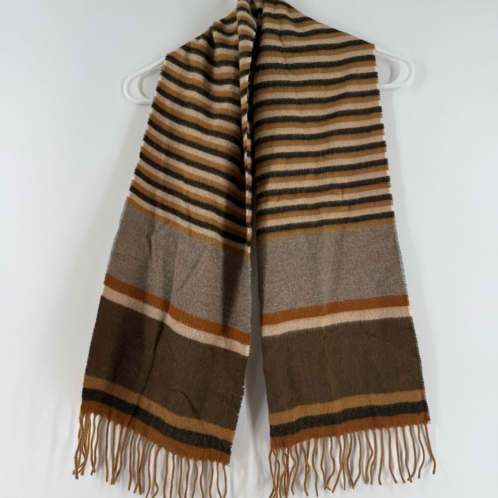 V.FRAAS CASHMINK Scarf Striped Brown Beige 53x10.5" Made in Germany‎ EUC 66349